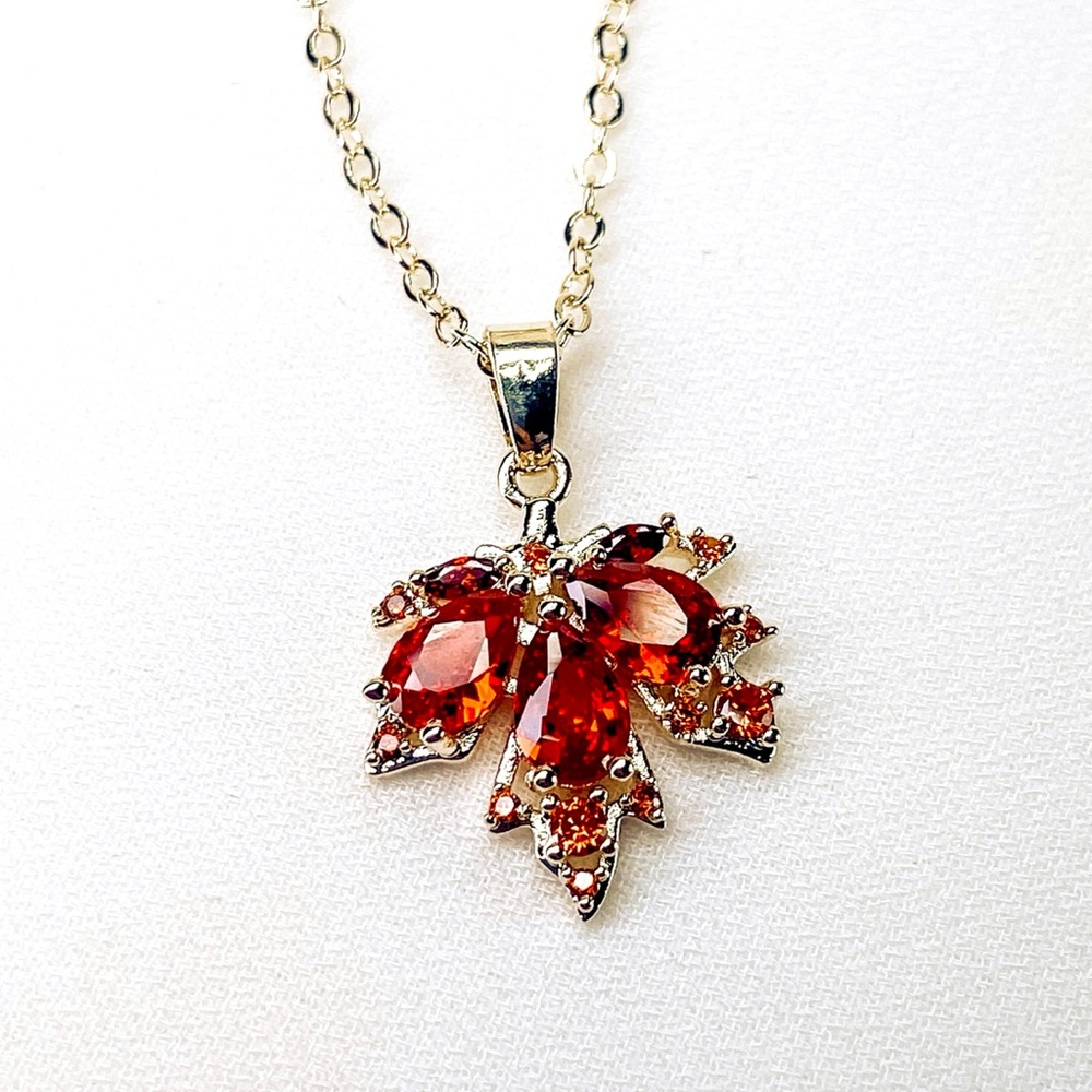 White Lily Jewelry Autumn Vibe Fall Gold Plated and Orange Leaf Pendant Necklace